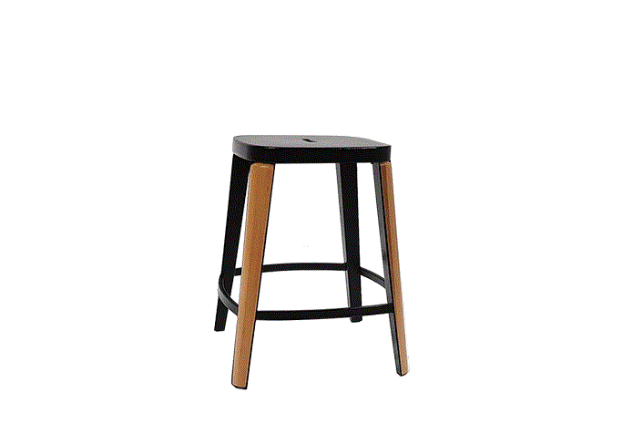 چهارپایه فلزی لاکی با رکاب چوبی